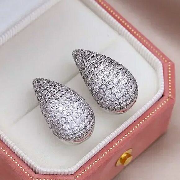 Silver Zircon Water Drop Earrings Luxury Exquisite Tear White Gold Plated G… - Picture 4 of 10